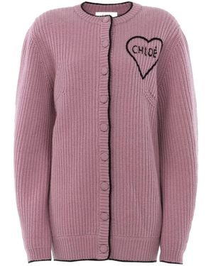 Chloé Chloé Generous Logo Knitted Cardigan - Purple