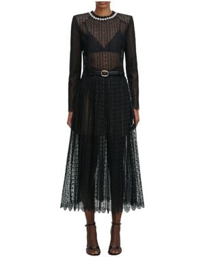 Self-Portrait Organza Lace Midi Skirt - Black