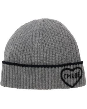 Chloé Chloé Logo Intarsia Knit Beanie - Gray