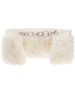 Jil Sander O-Ring Chain Linked Fur-Trimmed Scarf - White