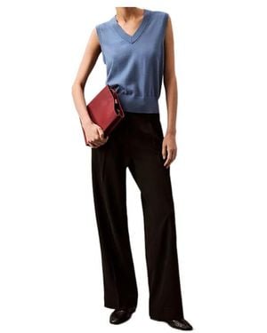 Calvin Klein Soft Crepe Pleated Pants - Blue