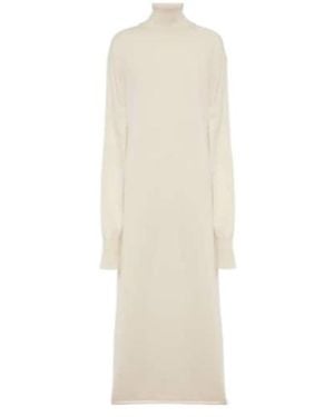 Jil Sander Knitted Cashmere Midi Dress - White