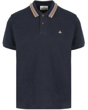 Vivienne Westwood Short Sleeved Orb-Embroidered Polo Shirt - Blue