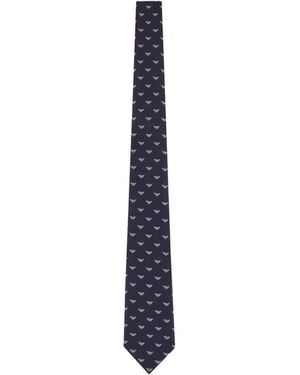 Emporio Armani Logo-Print Tie - Blue