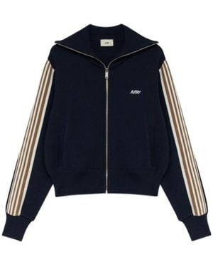 Autry Stripe-Detail Zip-Up Sweatshirt - Blue