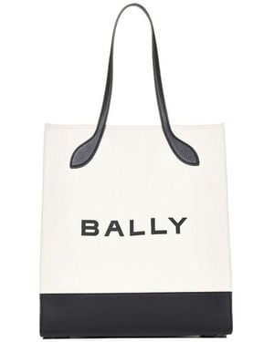 Bally Logo Canvas And Leather Tote Bag - White