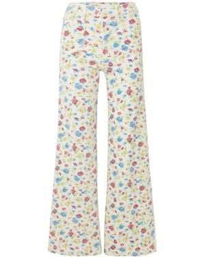 Mother Hustler Roller Patch Pocket Floral-Print High-Rise Bootcut Jeans - White