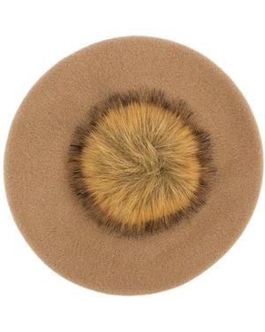 Borsalino Pom-Pom Logo-Plaque Beret - Natural