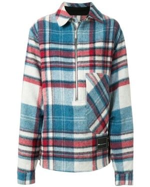 we11done Front-Zip Checked Overshirt - Blue