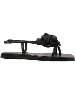 Vic Matié Floral Applique Singback Sandals - Black