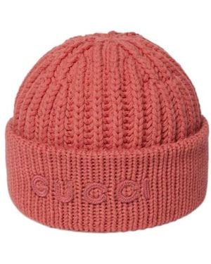 Gucci Wool Cashmere Hat With Embroidery - Red