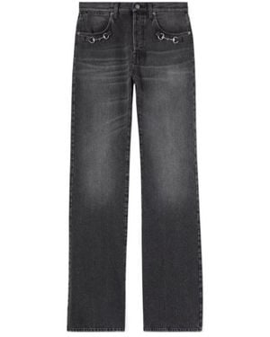 Gucci Cotton Denim Pants With Horsebit Detail - Gray