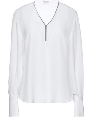 Brunello Cucinelli Rhinestone V-Neck Long-Sleeved Top - White