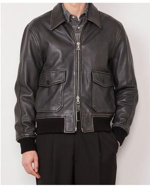 Officine Generale Zippered Leather Jacket - Gray