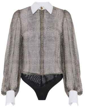 ELISABETTA FRANCHI 売れ筋商品|||エリザベスフランキ Tシャツ トップス レディース Bodysuits Grey Elisabetta Franchi cropped cotton t-shirt with zipper for