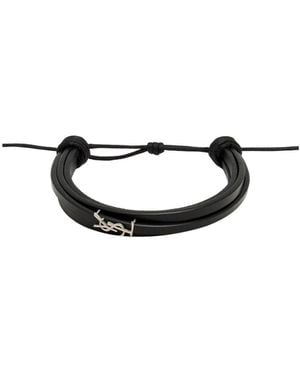 Saint Laurent Adjustable Leather Bracelet - White