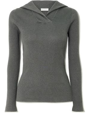 Brunello Cucinelli Ribbed Metallic Cashmere And Silk-Blend Top - Grey
