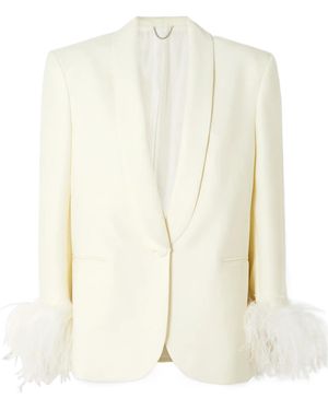 Magda Butrym Feather-Trimmed Wool Suit Jacket - White
