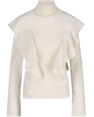 Chloé Ruffled High-Neck Jumper - White