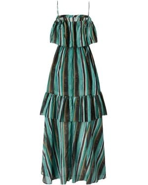 Pinko Brushed Striped Printed Long Muslin Dress - Green