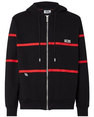 Gcds Low Logo Band Zip-Up Hoodie - Black