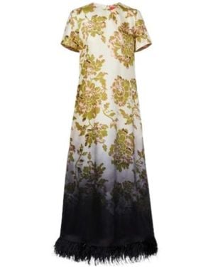 La DoubleJ Swing Feather-Trimmed Floral Silk Twill Maxi Dress - Multicolour