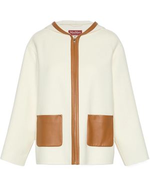 Max Mara Leather-Trim Hooded Jacket - White
