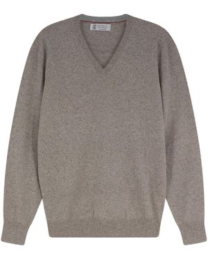 Brunello Cucinelli V-Neck Cashmere Jumper - Grey