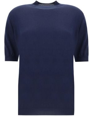 Bottega Veneta Logo Embroidered Knitted Top - Blue
