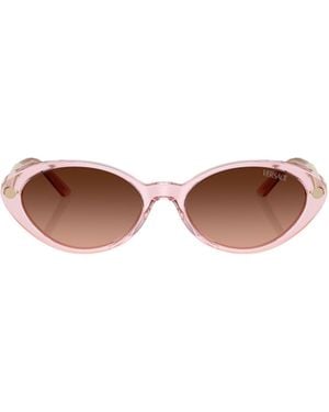 Versace Greca-Plaque Oval-Frame Sunglasses - White