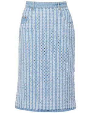 Nina Ricci Striped Denim Pencil Skirt - Blue