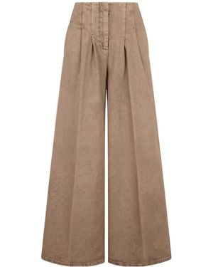 Peserico Wide-Leg Pleated Denim Jeans - Natural
