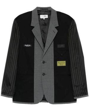 MM6 by Maison Margiela Pinstripe Panelled Blazer - Black