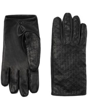 Gucci Embossed Gg Leather Gloves - Black