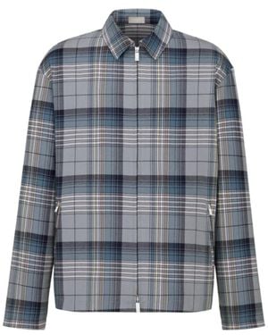 Dior Chequered Zip-Up Shirt - Blue