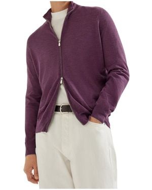 Brunello Cucinelli Zip-Up Fine-Knit Cardigan - Purple
