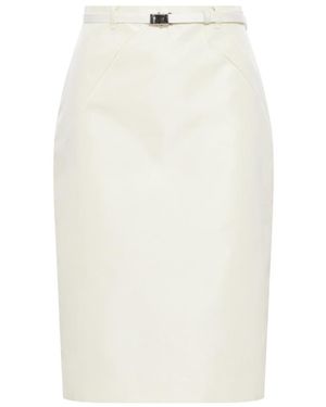 Prada High-Waist Logo-Buckle Straight Faille Skirt - White