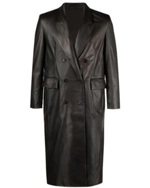 Salvatore Santoro Double Breasted Mid Length Leather Coat - Black