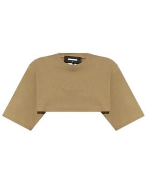 DSquared² Logo Embossed Cropped T-Shirt - Natural