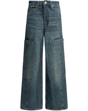 Ganni Baggy Cargo Wide-Leg Jeans - Blue