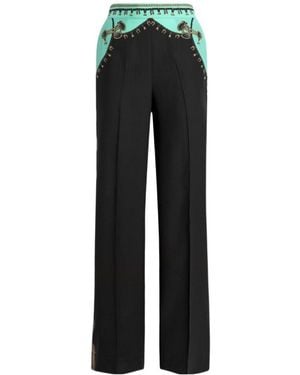 Etro Straight-Leg Silk Pants With Placed Jewelry Print - Black