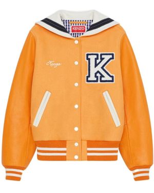KENZO 'Varsity' Wool And Leather Jacket - Orange