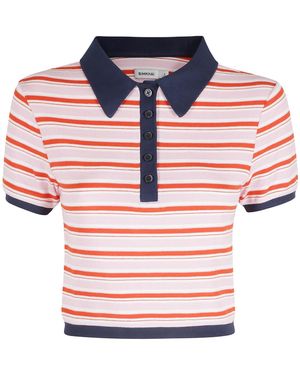 Jonathan Simkhai Striped Knitted Polo Top - Pink
