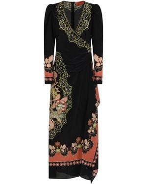 La DoubleJ Long Sleeve Floral Print Dress - Black