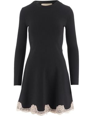 Valentino Long Sleeved Lace Detailed Dress - Black