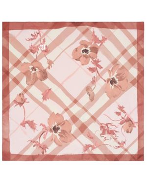 Burberry Watercolor Check Silk Scarf - Pink