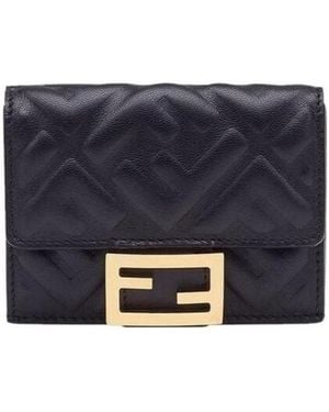Fendi Micro Logo Embossed Trifold Wallet - Blue