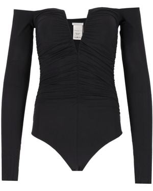 Amazuìn Alika Ruched Off-Shoulder Bodysuit - Black