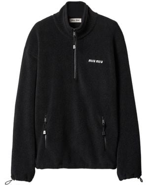 Miu Miu Long-Sleeved Fleece Sweatshirt - Black