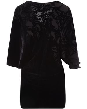 RED Valentino Floral-Print Velvet Dress - Black